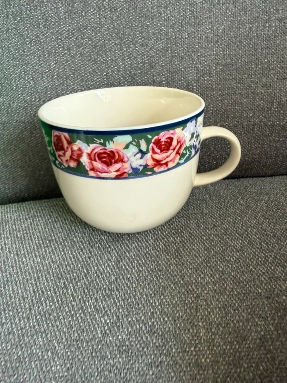 Cream Ceramic Mug with Pink Rose Band